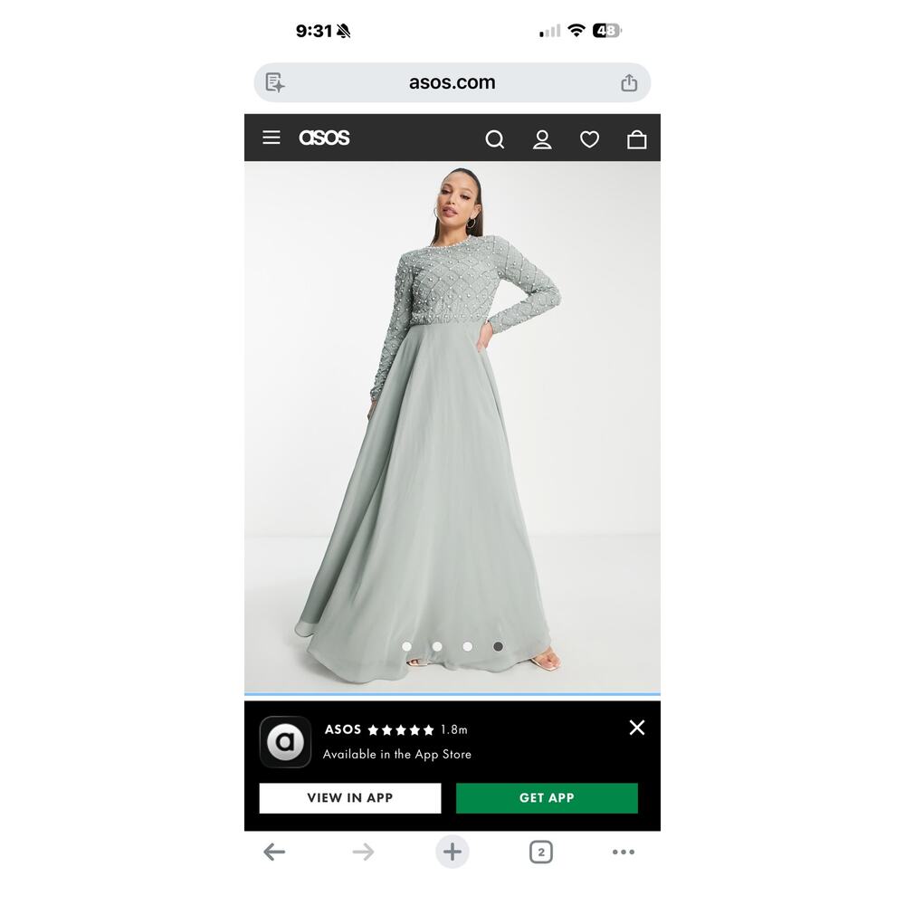 Tall Bridesmaid maxi dress with long sleeves in pearl and beaded embellishment.